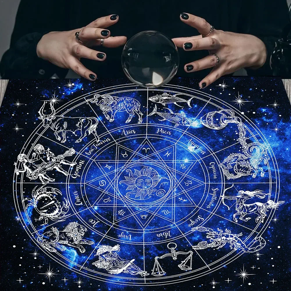 Home Textiles News - サイケデリックな星空タロットテーブルクロス トリプルムーン ペンタグラム 星座ホイール 占星術 マンダラ