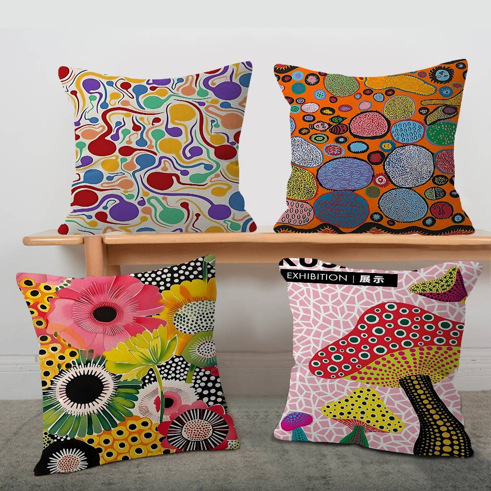 Home Textiles Exhibition - 草間彌生アート展パンプキンフラワーピロークッションカバー枕カバーリビングルームソファ家の装飾カスタマイズ
