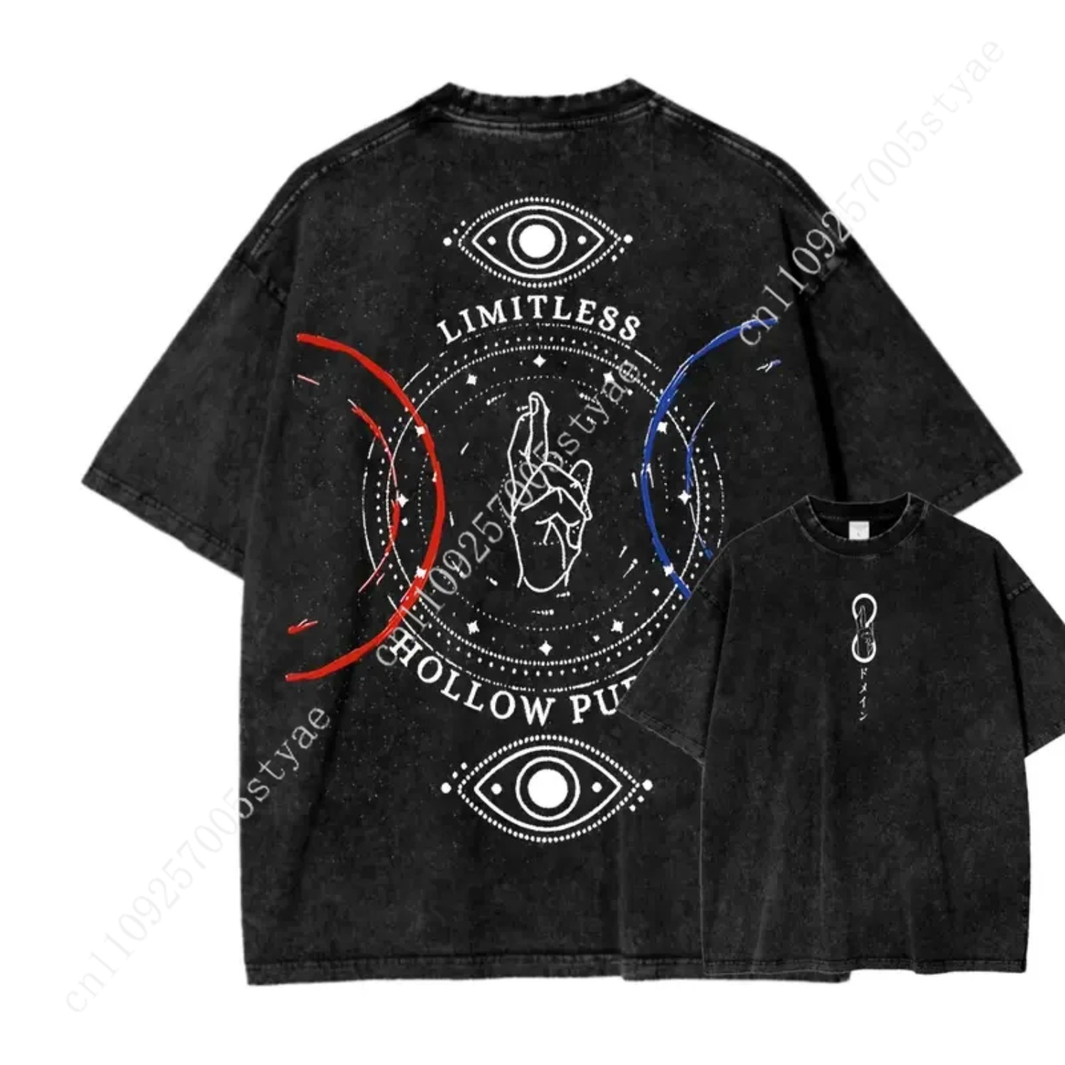 Quilt Cotton Summer - アニメ五条悟プリントTシャツ メンズ レディース ヴィンテージ風ウォッシュ加工オーバーサイズコットンTシャツ 原宿Tシャツ