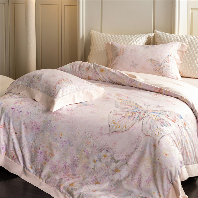 Home Textiles Premium - デジタルプリントプレミアム1000TCエジプト綿高級寝具セット ソフト羽毛布団カバーセット フラット/フィットシーツ 枕カバー4点セット