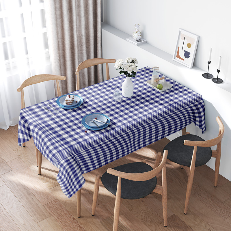 Home Textiles Premium - クラシックチェック柄テーブルクロス - プレミアム品質のブルーギンガム生地、ダイニングルームの装飾用リバーシブルチェック柄カバー、すべてのサイズ