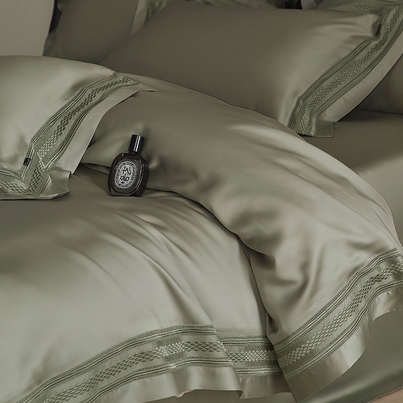 Home Textiles Premium - プレミアムマットカグリーンとダスティピンクの寝具、中空アウトの羽毛布団カバー、eucalyptus、lyocell、シルキー、ソフト冷却、ベッドシーツ、枕カバー、ダスティピンク