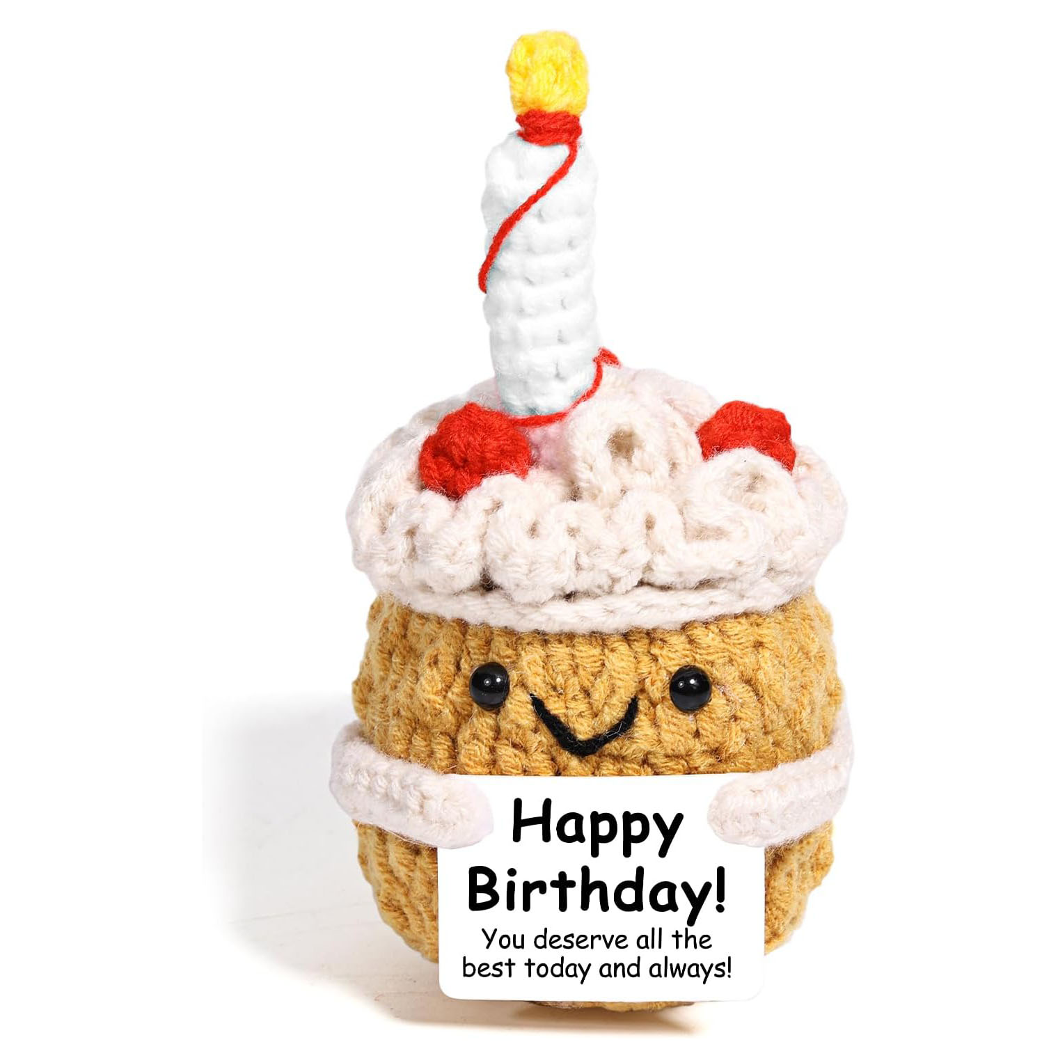 Home Textiles Today - 新しい面白い感情を伝えるポジティブな編みぐるみケーキ人形クリスマス家の装飾手作りニットケーキデスクオーナメント
