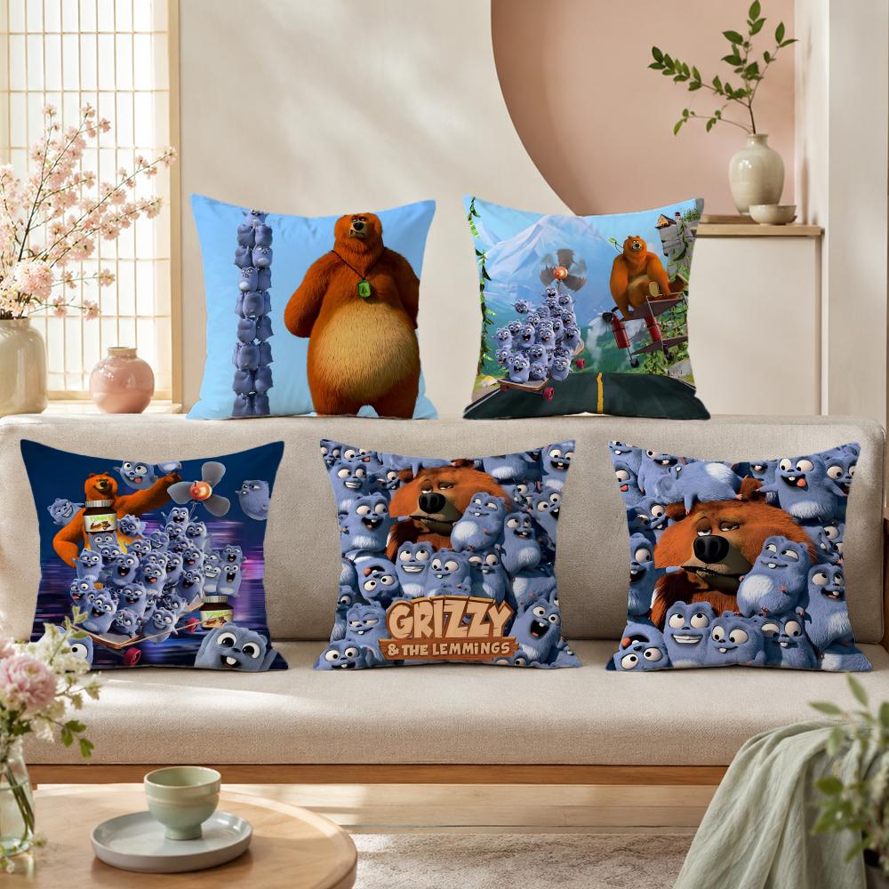 Home Textiles Là Gì - G-グリズリーとL-レミングス枕カバー プレミアムリネンクッションカバー ソフトな質感 ソファ カウチ ベッド