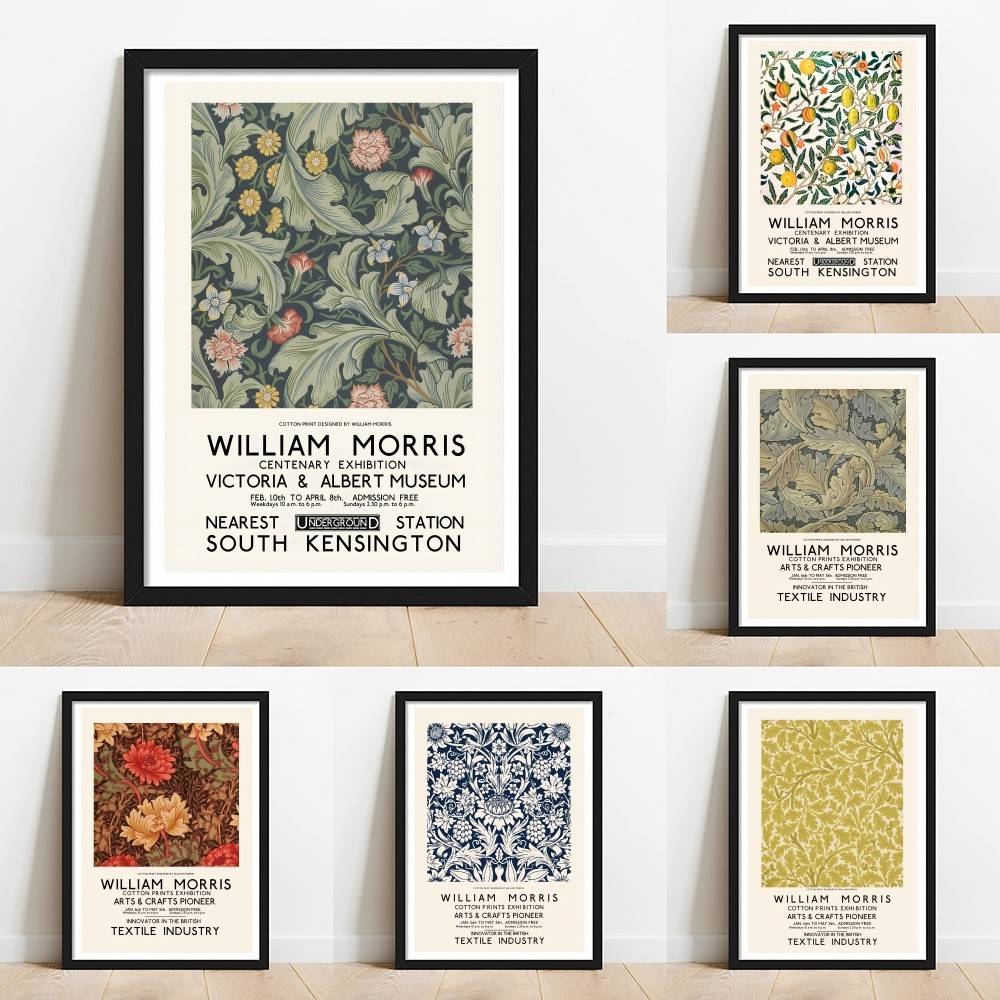 Home Textiles Exhibition - ウィリアムモリスヴィンテージ花柄展示紙ポスター植物の花葉テキスタイル壁プリントホームリビングルームの装飾用