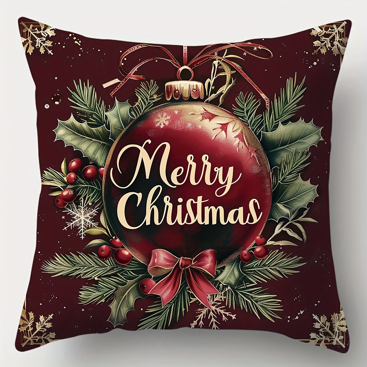 お祝いのクリスマス枕カバー：ヒイラギ、ベル、ツリー、そして「 - Home Textiles News のレビューと価格