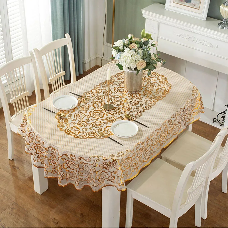新しい PVC 楕円形防水テーブルクロスヨーロッパの古典的な - Home Textiles News のレビューと価格