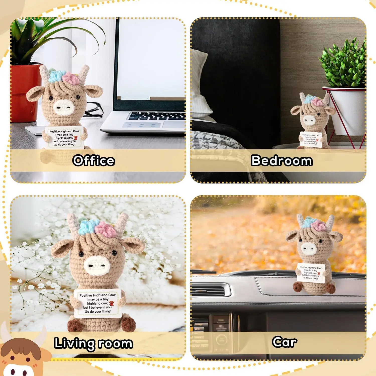 かぎ針編みの感情的な牛のぬいぐるみデコレーションデスクアクセ - Home Textiles Today のレビューと価格