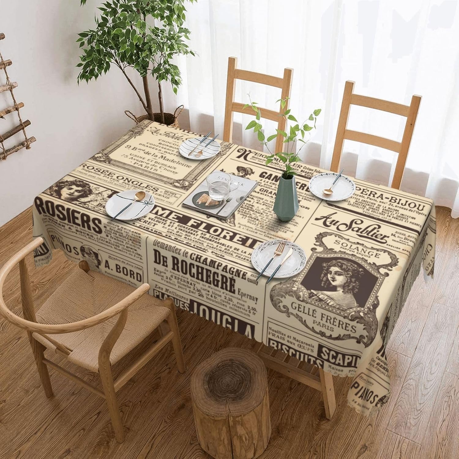 ヴィンテージパリフランス新聞テーブルクロス、ブラウンニュース - Home Textiles News のレビューと価格