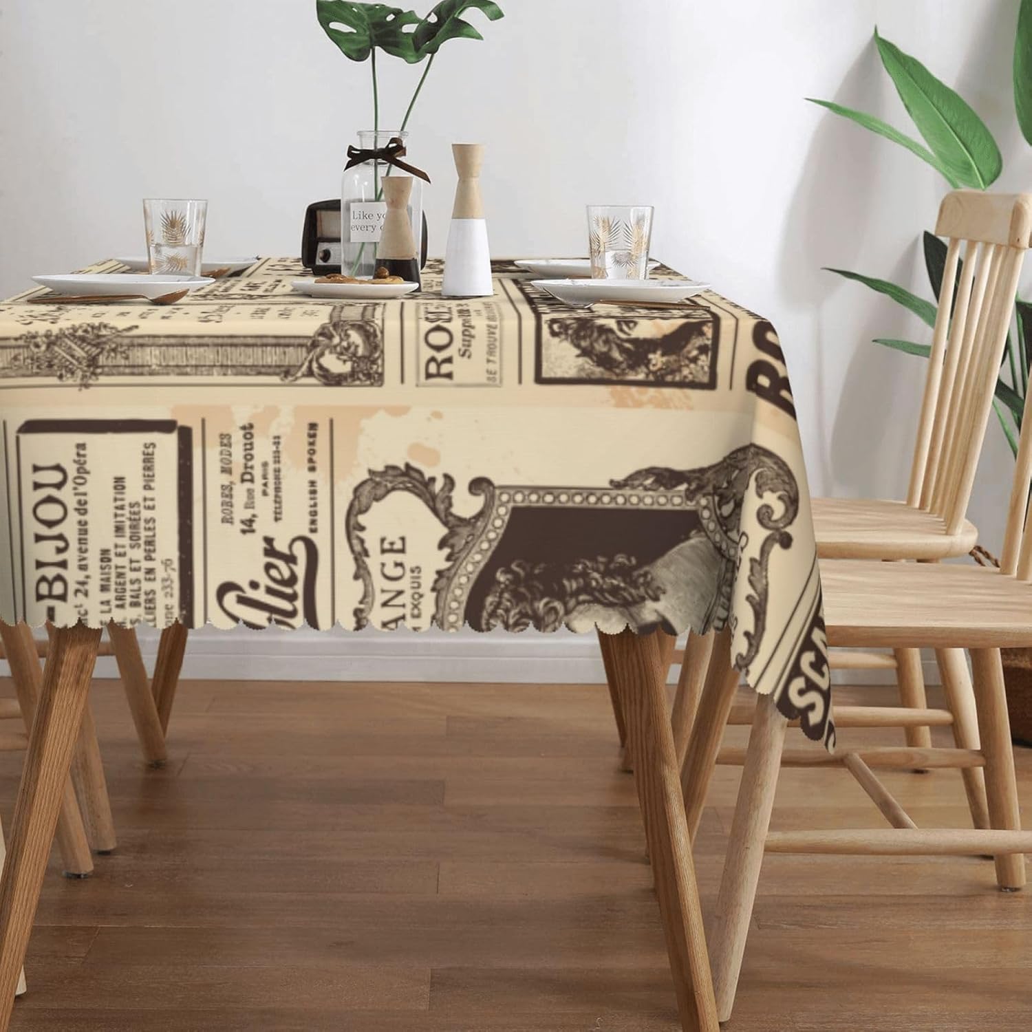ヴィンテージパリフランス新聞テーブルクロス、ブラウンニュース - Home Textiles News のレビューと価格