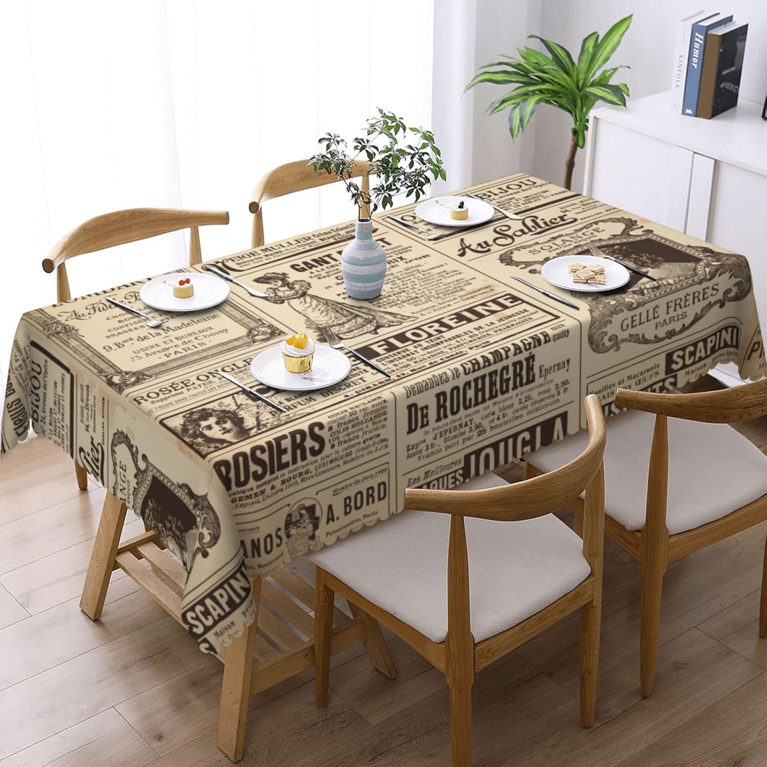 ヴィンテージパリフランス新聞テーブルクロス、ブラウンニュース - Home Textiles News のレビューと価格