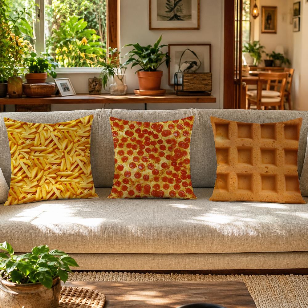 フライドエッグピザワッフル枕カバー プレミアムリネン クッシ - Home Textiles Premium のレビューと価格