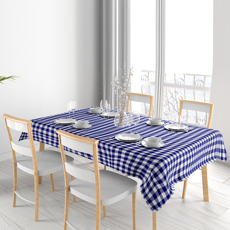 クラシックチェック柄テーブルクロス - プレミアム品質のブル - Home Textiles Premium のレビューと価格