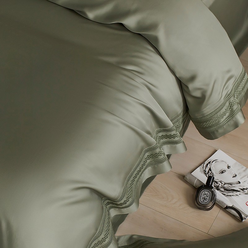 プレミアムマットカグリーンとダスティピンクの寝具、中空アウト - Home Textiles Premium のレビューと価格
