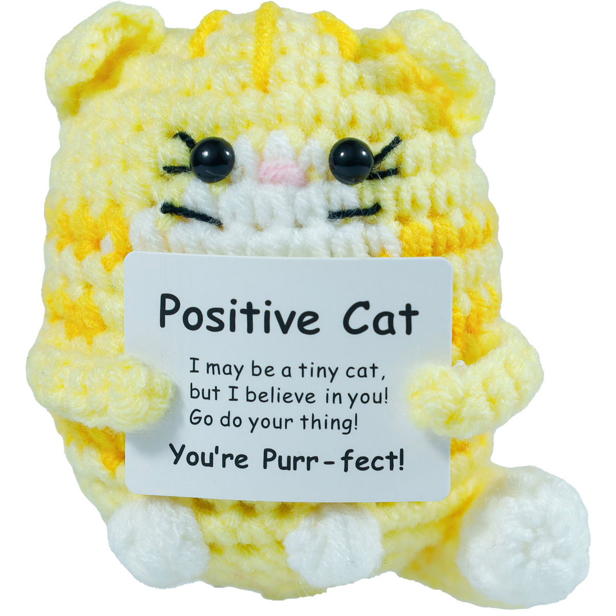 面白い編み物のポジティブな猫のぬいぐるみ、カード付き、家の部 - Home Textiles Today のレビューと価格