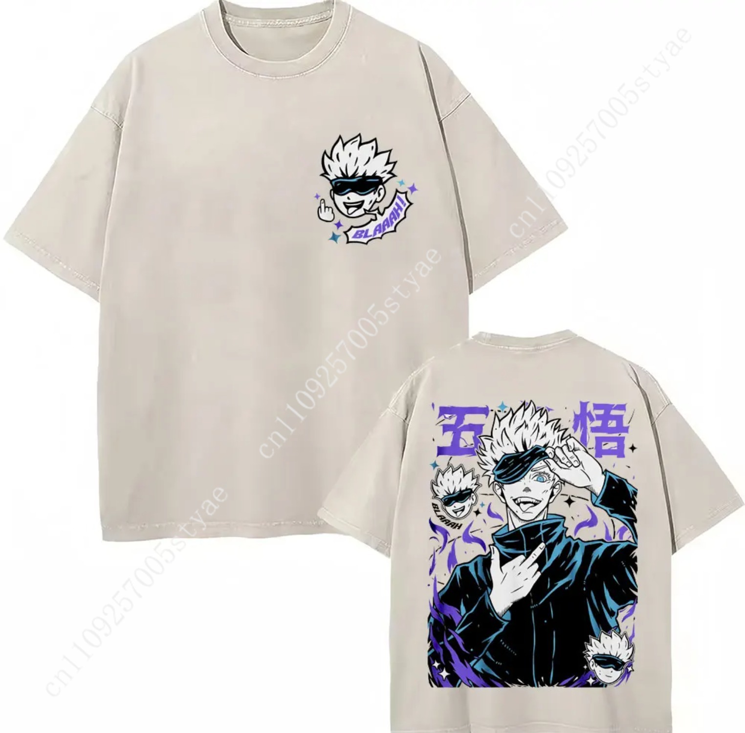 日本アニメ呪術廻戦ウォッシュドTシャツ五条悟ゲトスグールTシ - Quilt Cotton Summer のレビューと価格