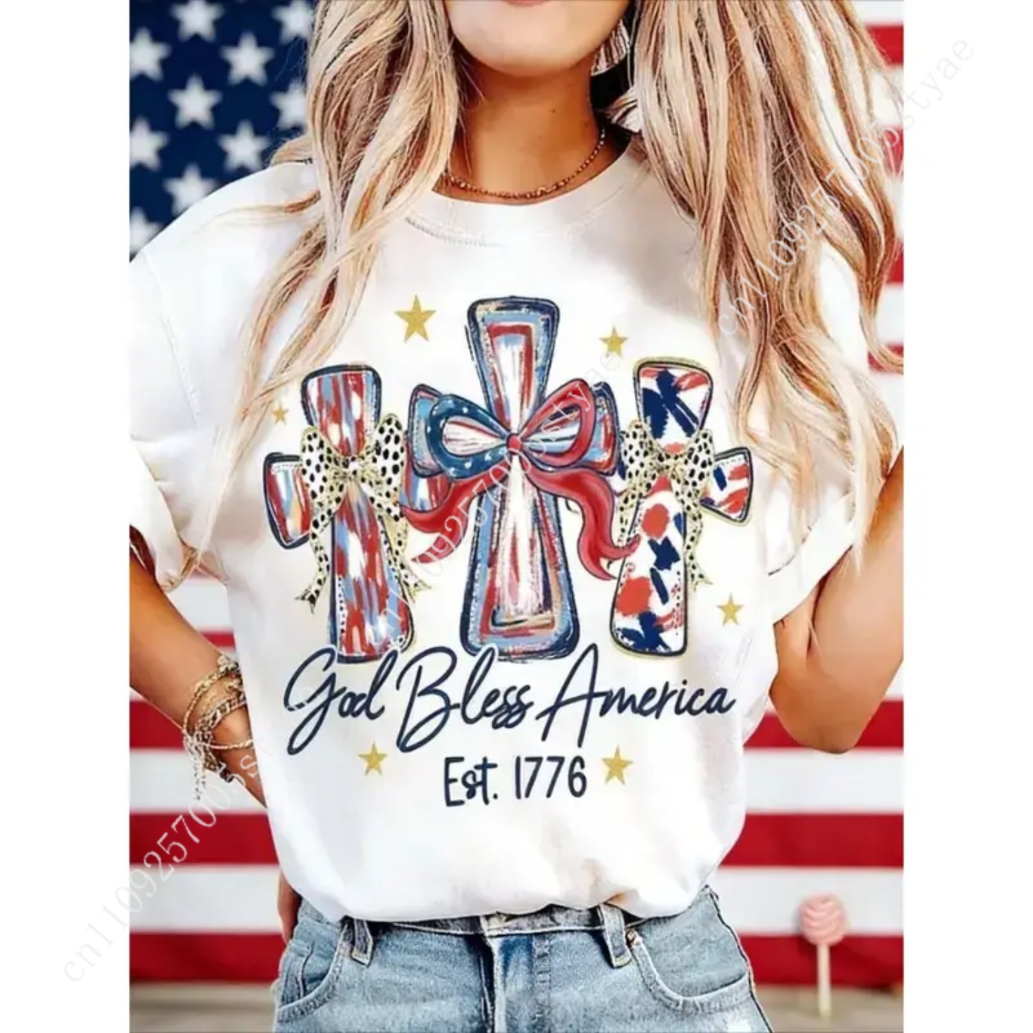 God Bless America 女性用 Tシャツ 250 - Quilt Cotton Summer のレビューと価格