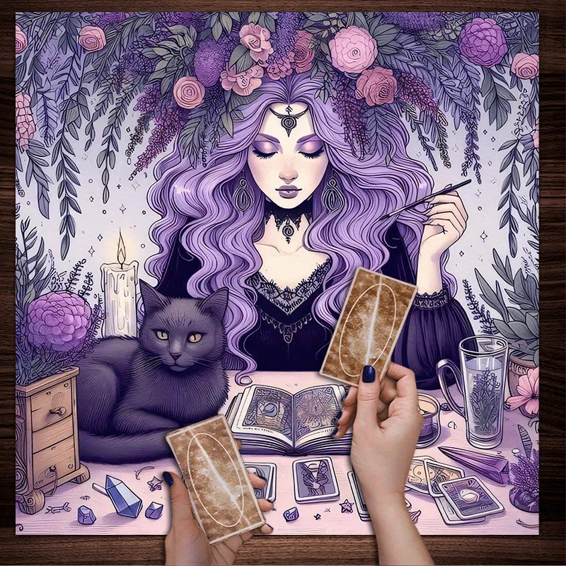 藤魔女テーブルクロスタロット占い黒猫クリスタルラウンドテーブ - Home Textiles News のレビューと価格