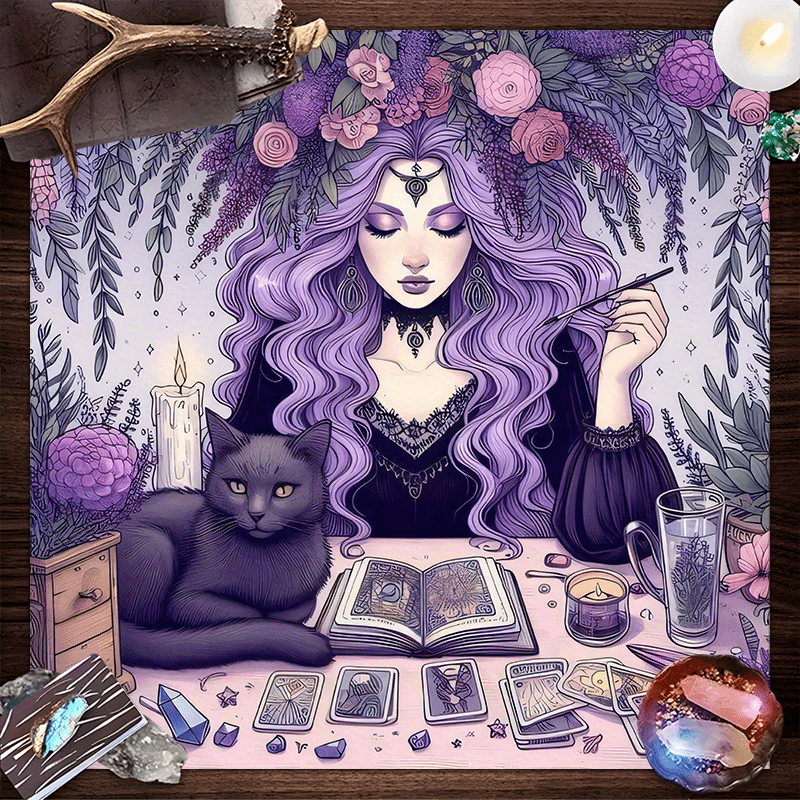 藤魔女テーブルクロスタロット占い黒猫クリスタルラウンドテーブ - Home Textiles News のレビューと価格