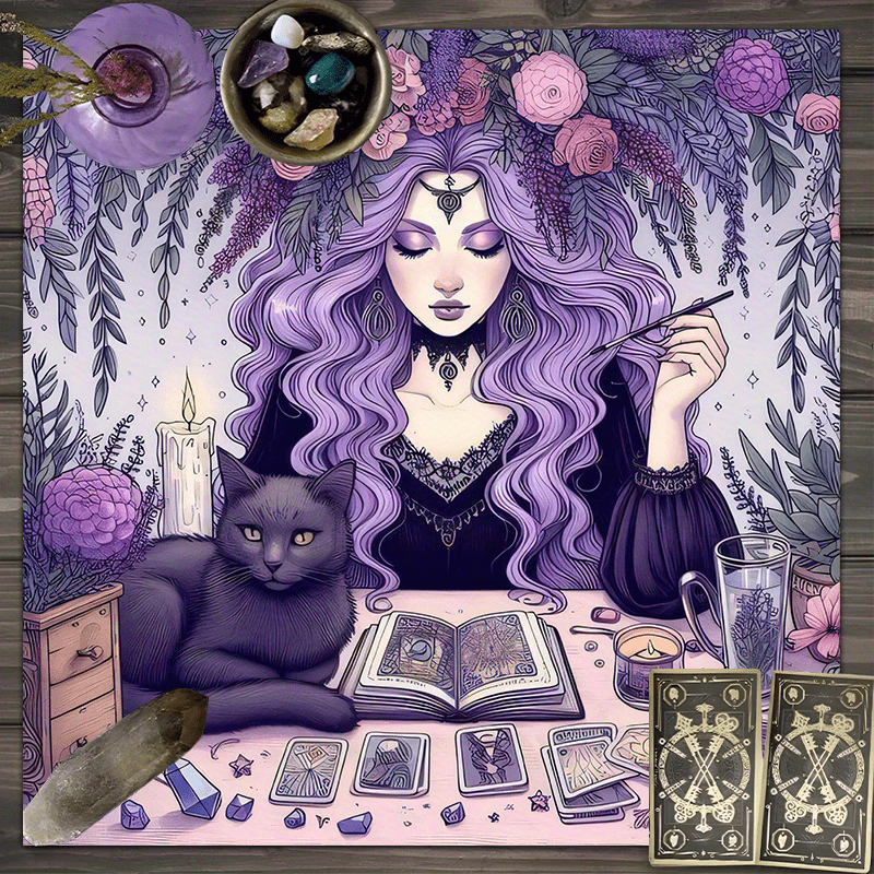 藤魔女テーブルクロスタロット占い黒猫クリスタルラウンドテーブ - Home Textiles News のレビューと価格