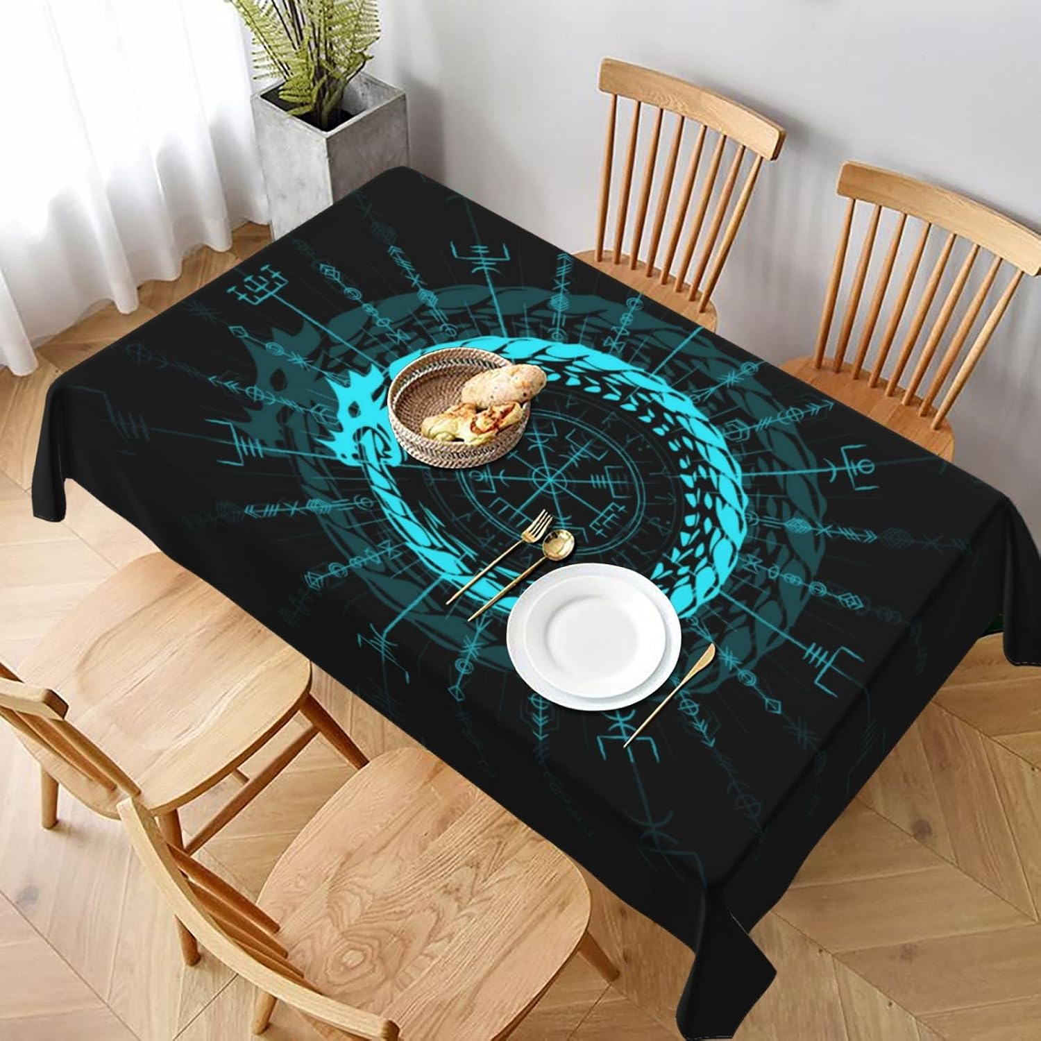 バイキングドラゴンシンボルテーブルクロス、神秘的なテーマのキ - Home Textiles Premium のレビューと価格